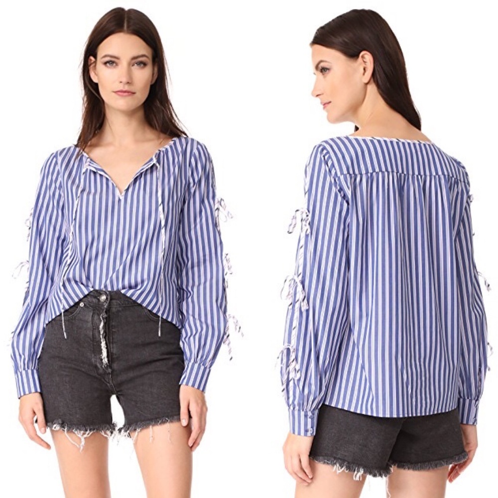 Parker NY Lavinia Combo Blouse Tie Sleeve Contrast